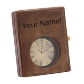 Personalized brass pocket watch with custom wooden box